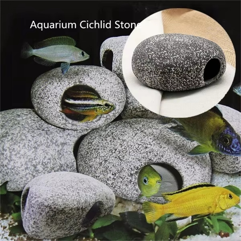 Aquarium Fish Hiding Places - 1/2Pcs Aquarium Cichlid Stone Ceramics Rock