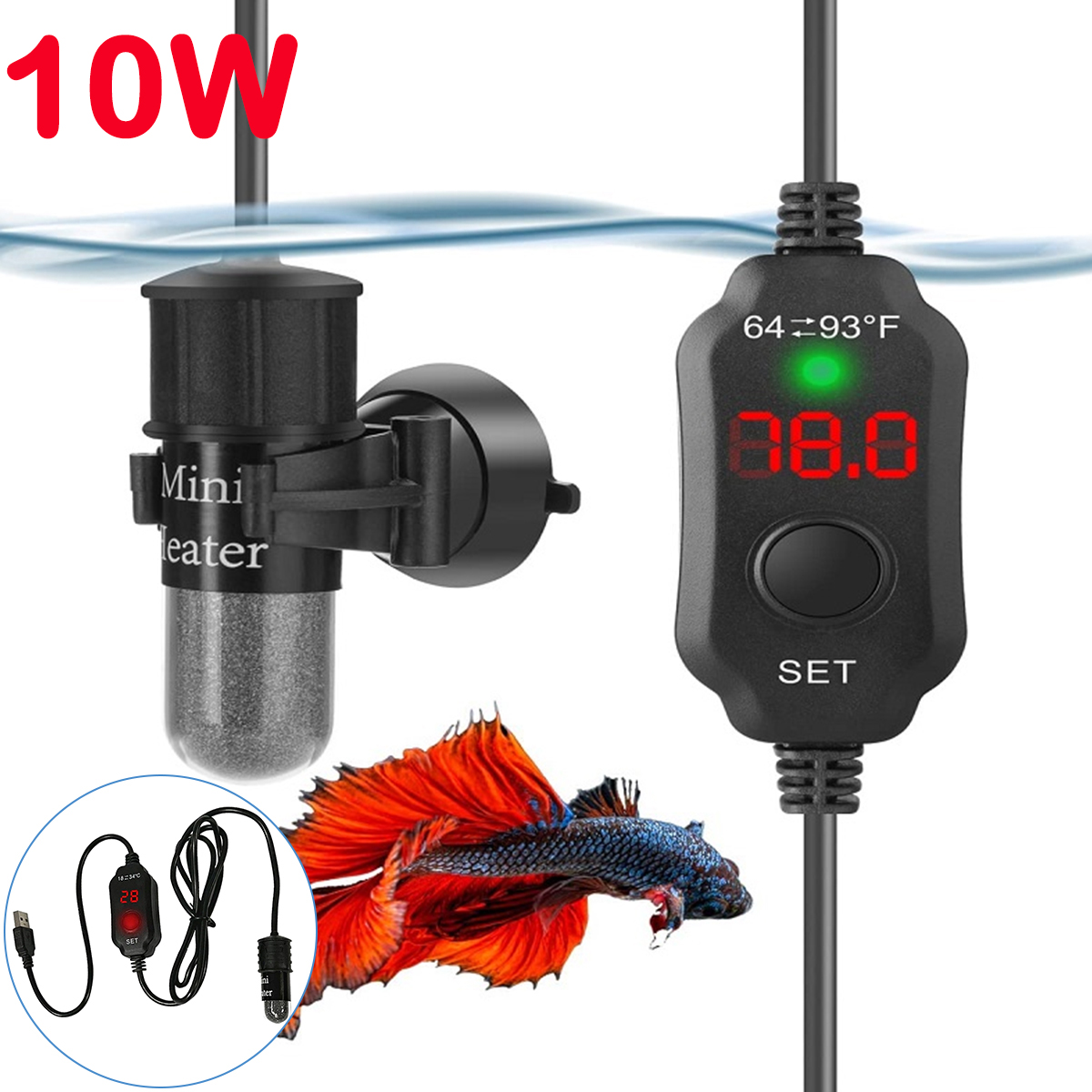 10W Adjustable Aquarium Heater - Aquarium Heater Submersible ulasan dan harga